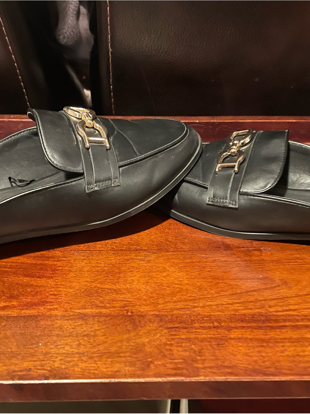 Lane Bryant Black Loafers with Gold Buckle Detail